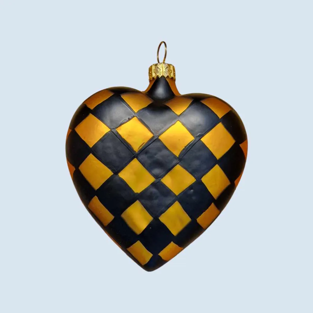 Glasanhänger Herz - diamantmuster schwarz/gold