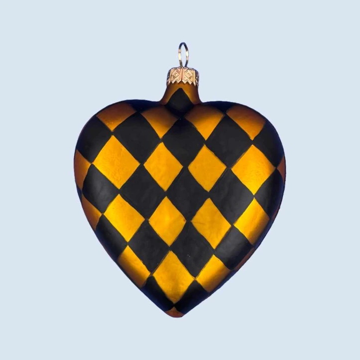 Glasanhänger Herz - diamantmuster schwarz/gold